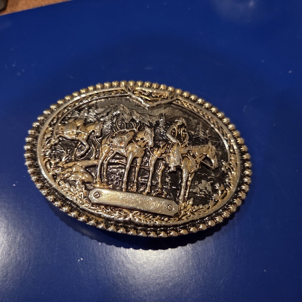 Silver Tone Pack Horses Montana Silversmiths Western Belt Buckle Oval